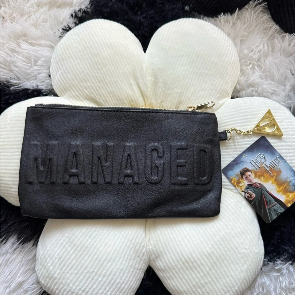 Black Mischief Managed Clutch with Gold Charm